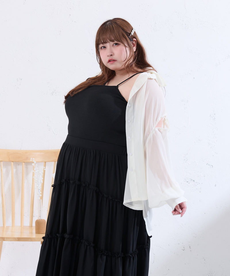 RIBBON SLEEVE SHEER OVER SHIRT/リボンスリーブシアーオーバーシャツ