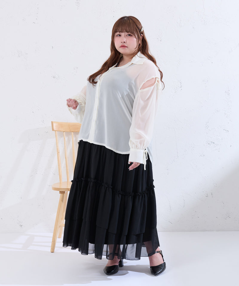 RIBBON SLEEVE SHEER OVER SHIRT/リボンスリーブシアーオーバーシャツ