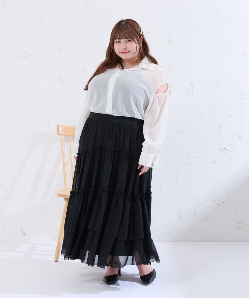 RIBBON SLEEVE SHEER OVER SHIRT/リボンスリーブシアーオーバーシャツ