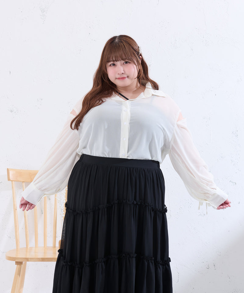 RIBBON SLEEVE SHEER OVER SHIRT/リボンスリーブシアーオーバーシャツ