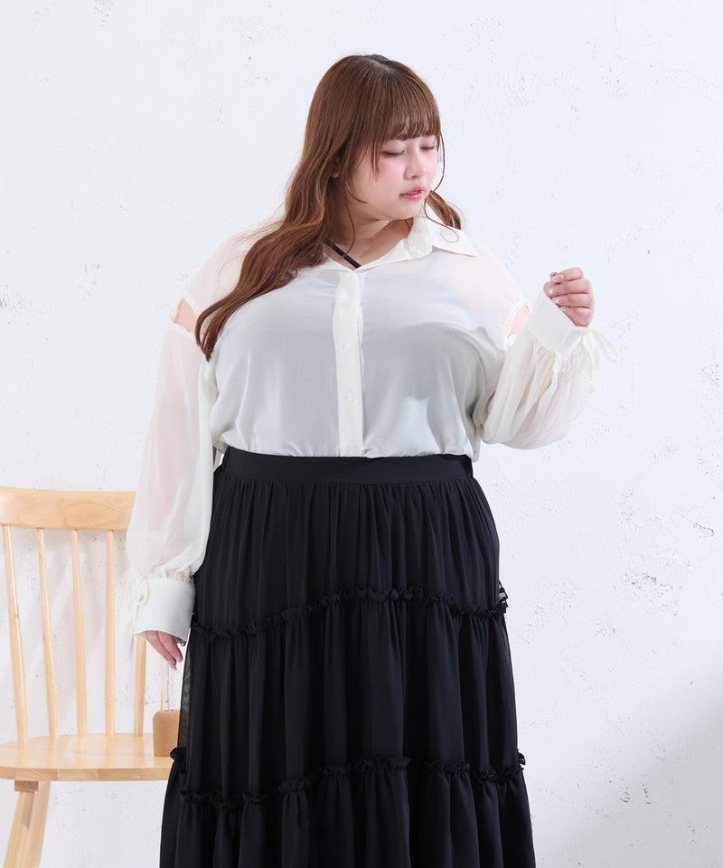 RIBBON SLEEVE SHEER OVER SHIRT/リボンスリーブシアーオーバーシャツ