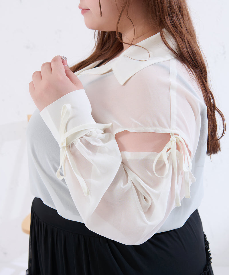 RIBBON SLEEVE SHEER OVER SHIRT/リボンスリーブシアーオーバーシャツ