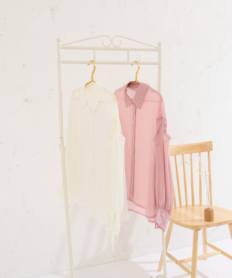 RIBBON SLEEVE SHEER OVER SHIRT/リボンスリーブシアーオーバーシャツ