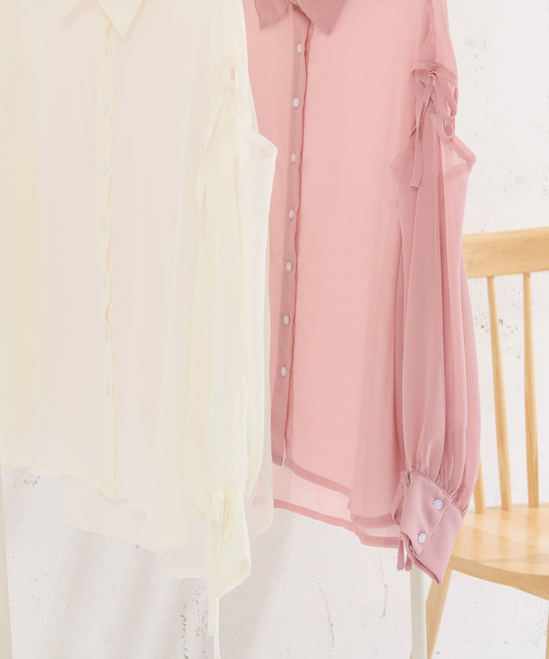 RIBBON SLEEVE SHEER OVER SHIRT/リボンスリーブシアーオーバーシャツ