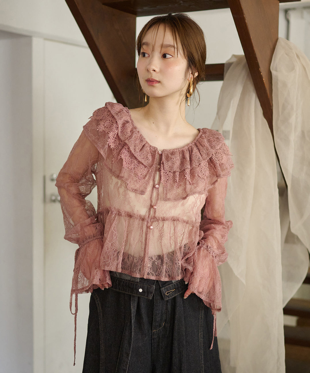 mideal フリルストライプチュニックシャツ mideal（マイディール）の「frill stripe tunic shirt / フリル