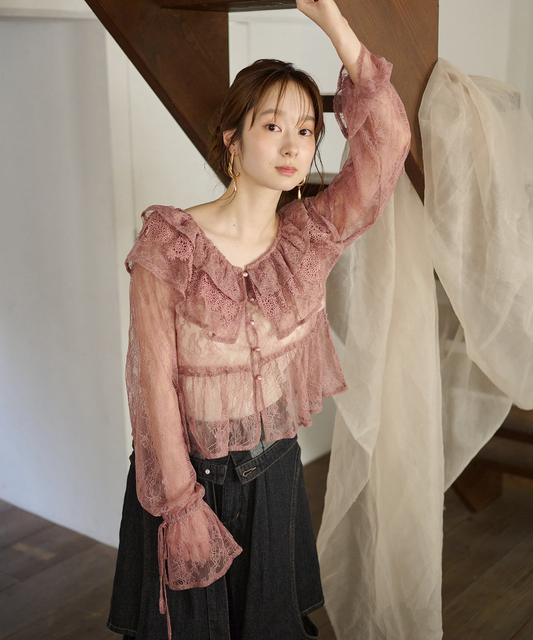 mideal フリルストライプチュニックシャツ mideal（マイディール）の「frill stripe tunic shirt / フリル