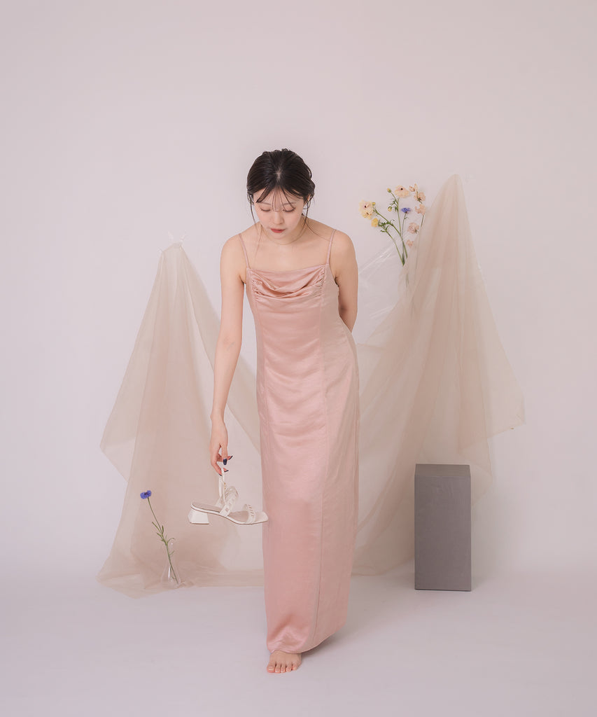 satin drape cami onepiece / サテンドレープキャミワンピース – favclo.