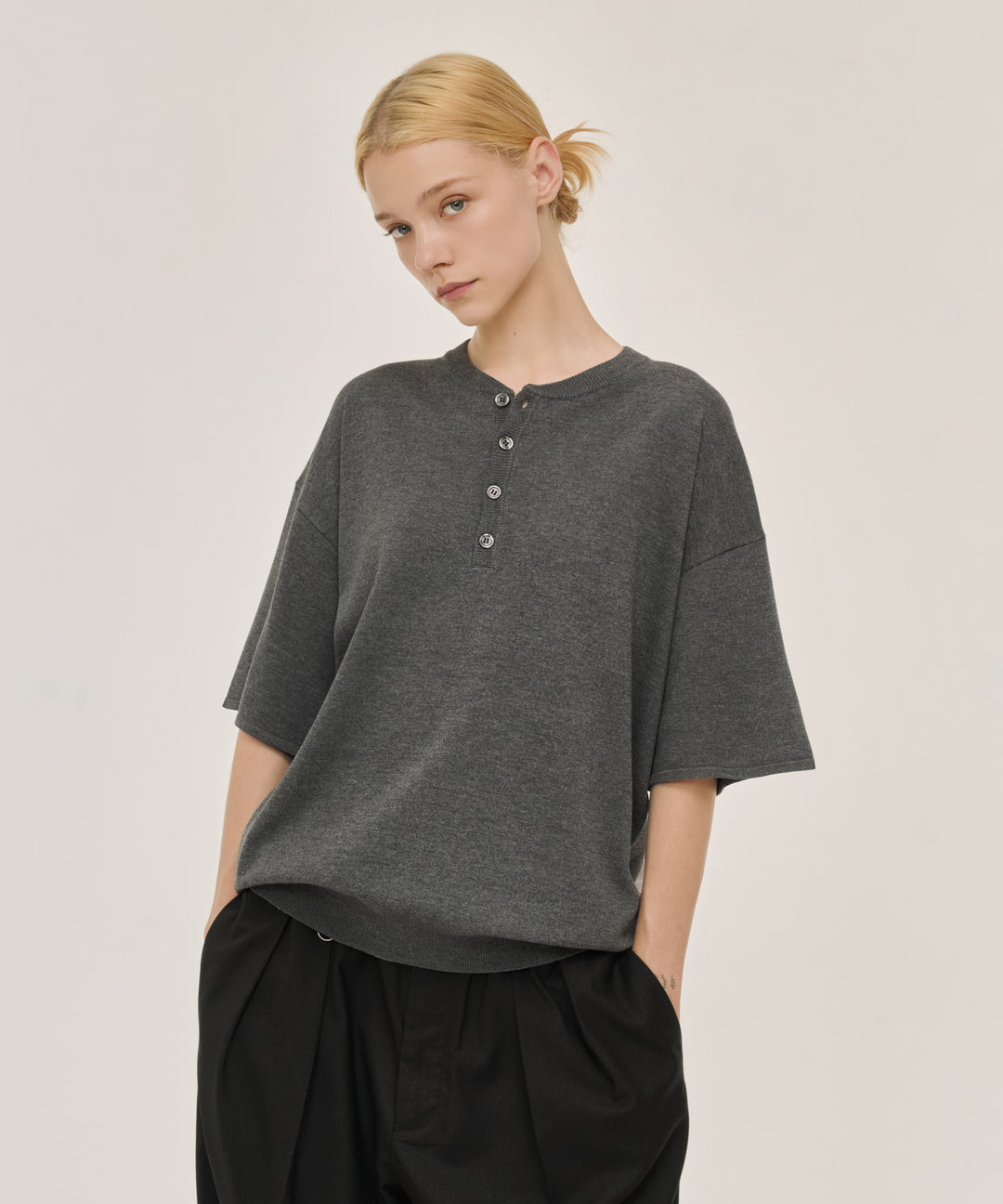 WETTEMPT｜ウィテンプト】HIGH GAUGE HENRY NECK S/S KNIT