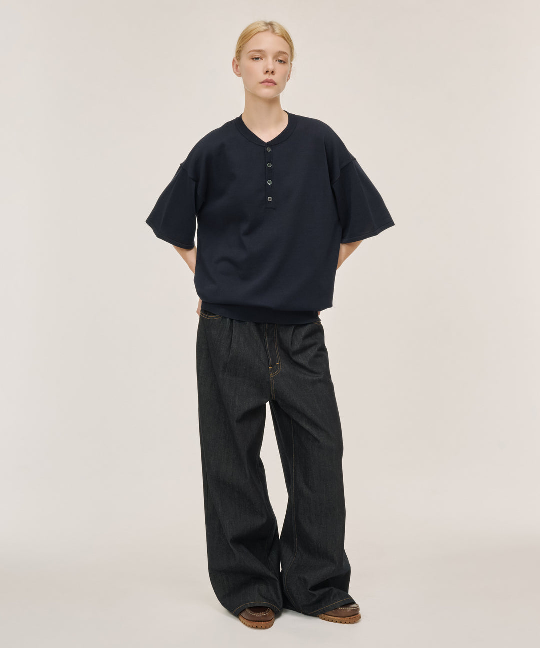 WETTEMPT｜ウィテンプト】HIGH GAUGE HENRY NECK S/S KNIT