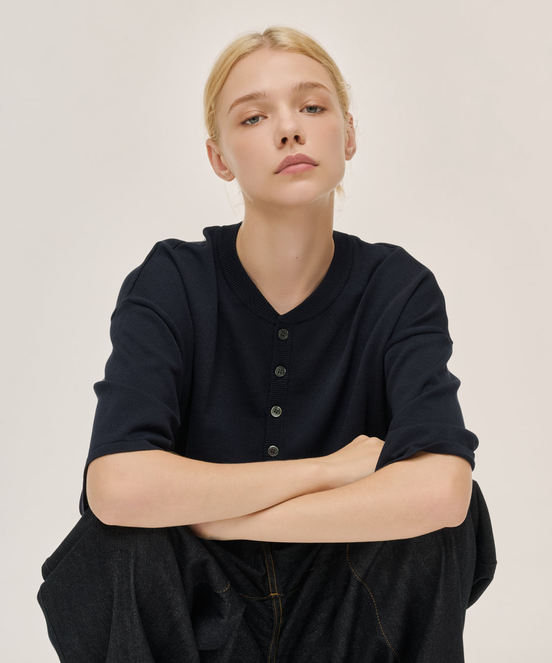 WETTEMPT｜ウィテンプト】HIGH GAUGE HENRY NECK S/S KNIT