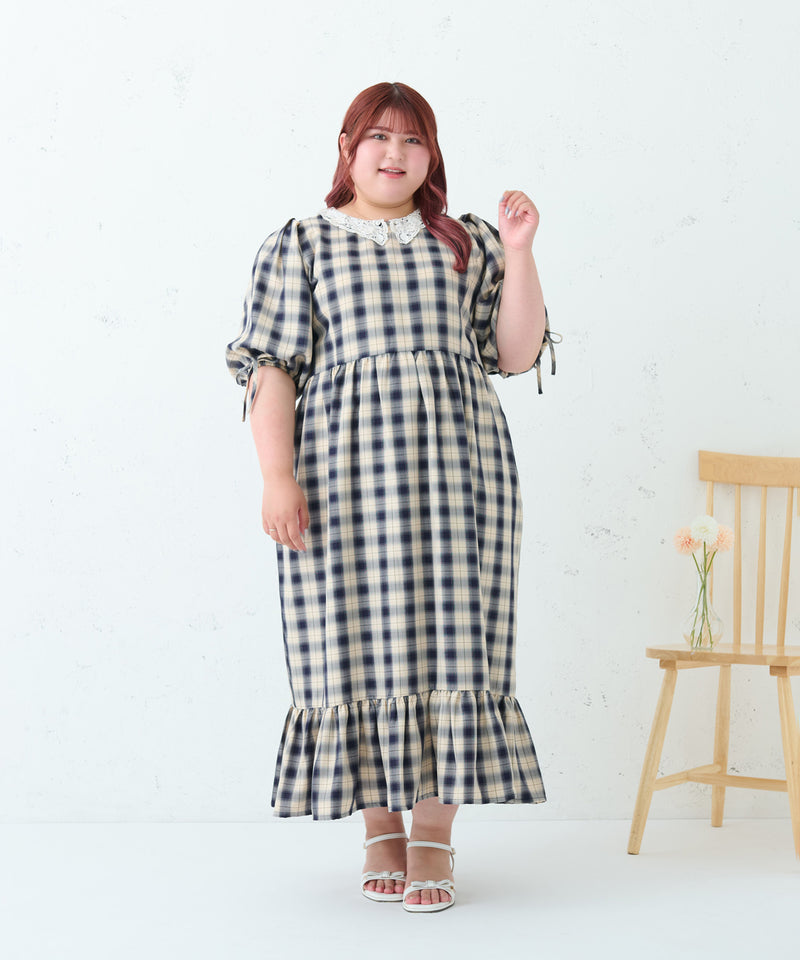 LACE COLLAR PLAID DRESS/レースカラーチェックワンピース