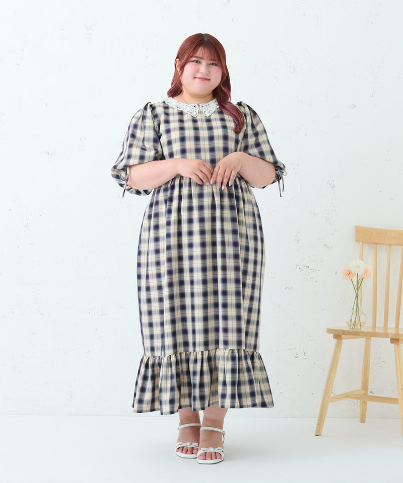 LACE COLLAR PLAID DRESS/レースカラーチェックワンピース