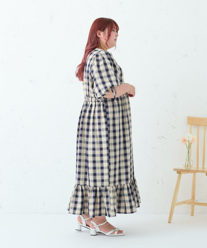 LACE COLLAR PLAID DRESS/レースカラーチェックワンピース