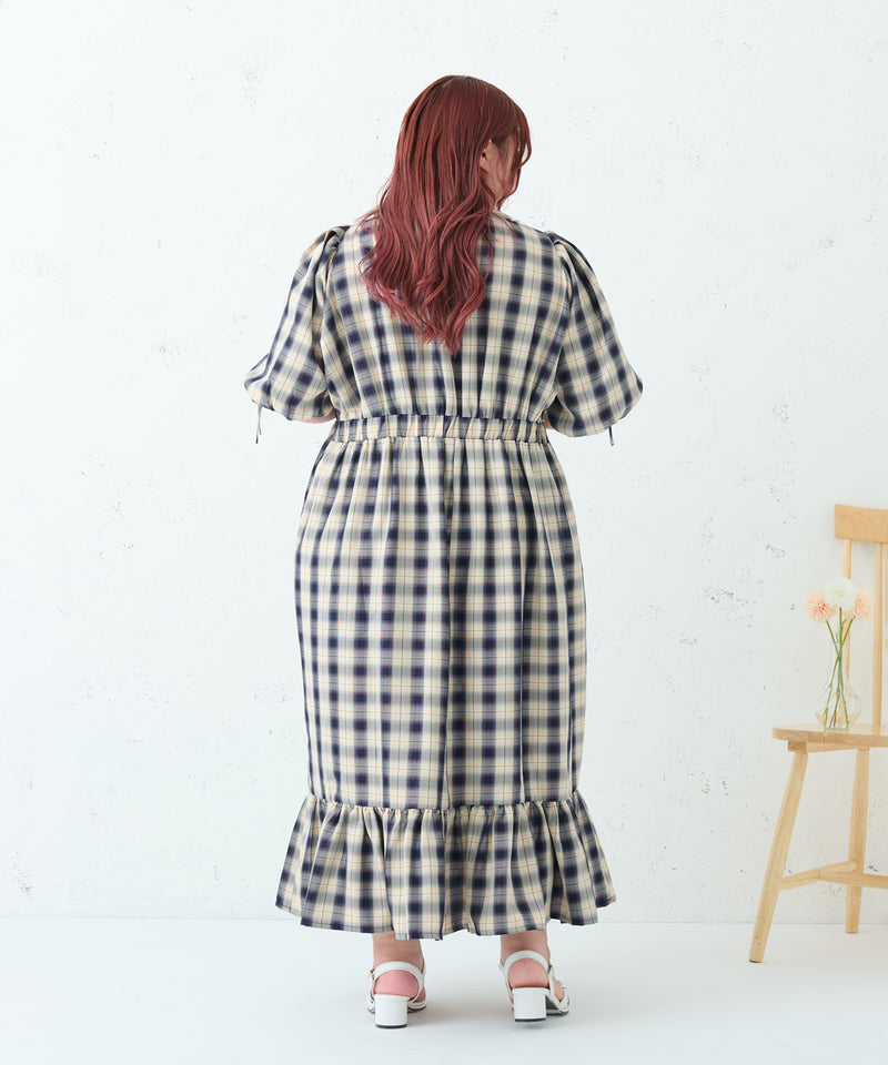 LACE COLLAR PLAID DRESS/レースカラーチェックワンピース