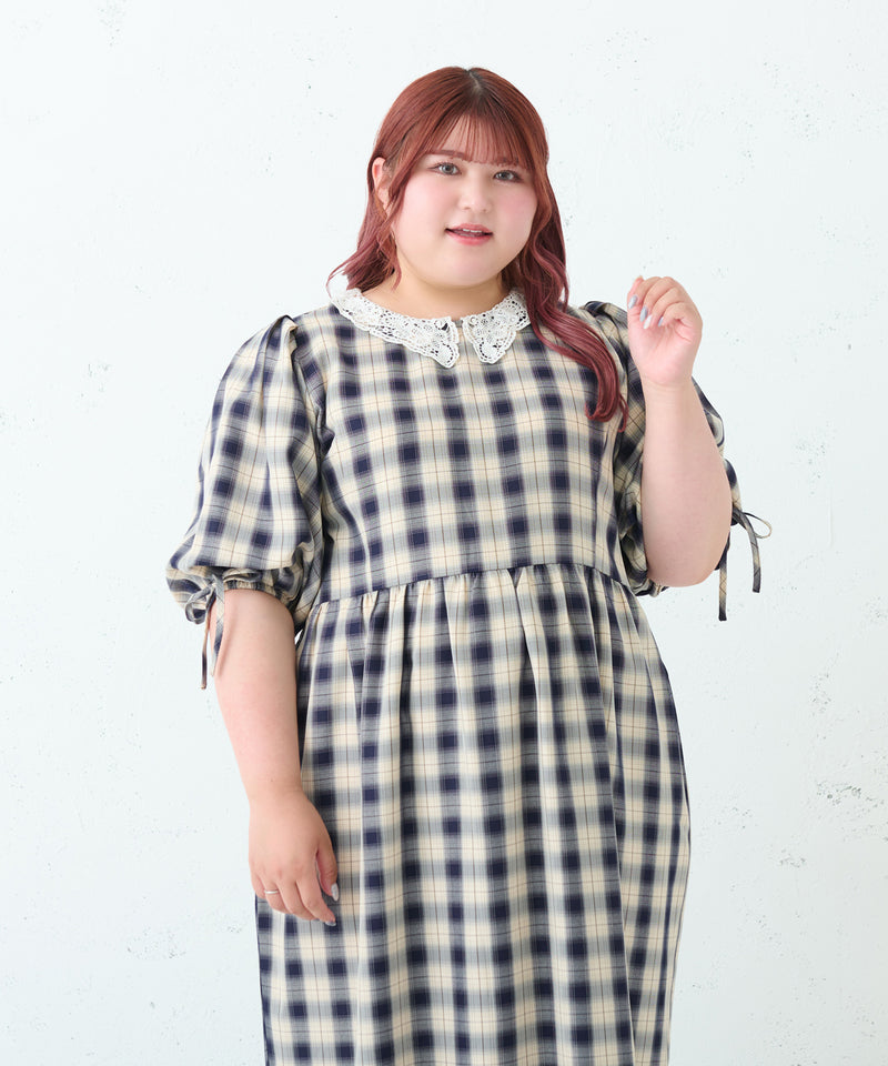 LACE COLLAR PLAID DRESS/レースカラーチェックワンピース