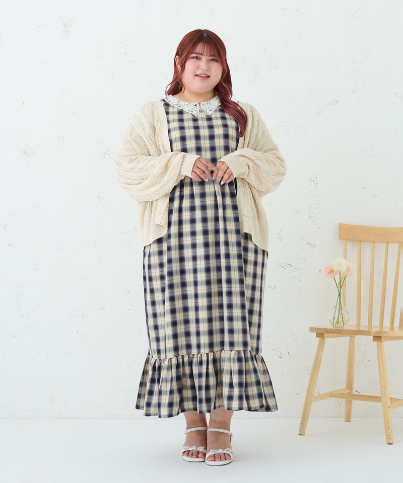 LACE COLLAR PLAID DRESS/レースカラーチェックワンピース