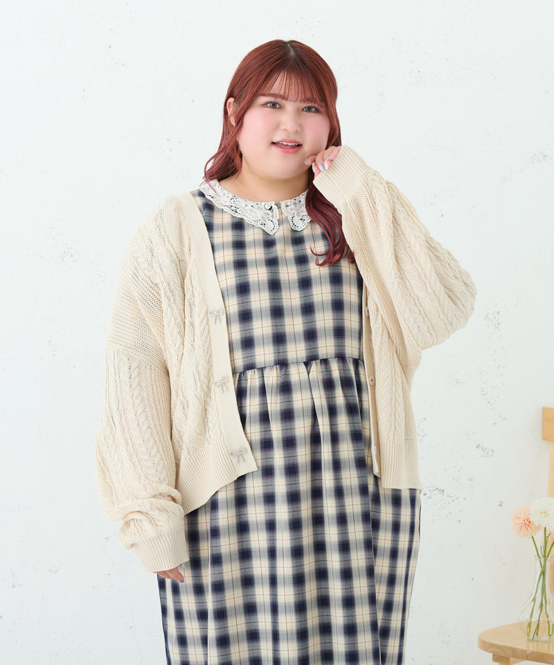 LACE COLLAR PLAID DRESS/レースカラーチェックワンピース