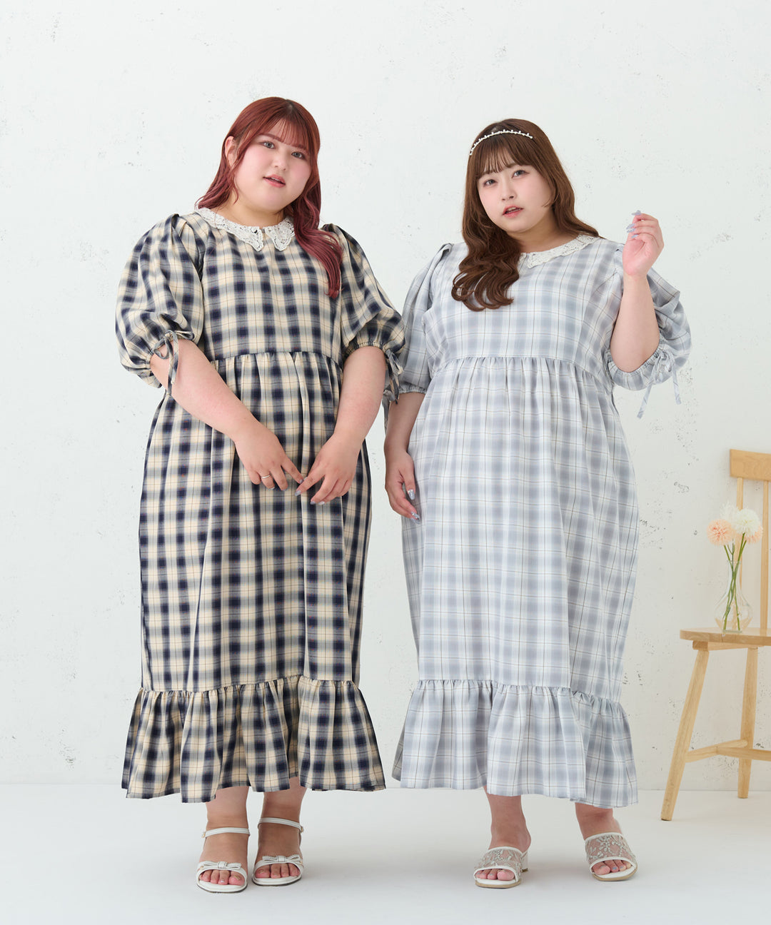 LACE COLLAR PLAID DRESS/レースカラーチェックワンピース