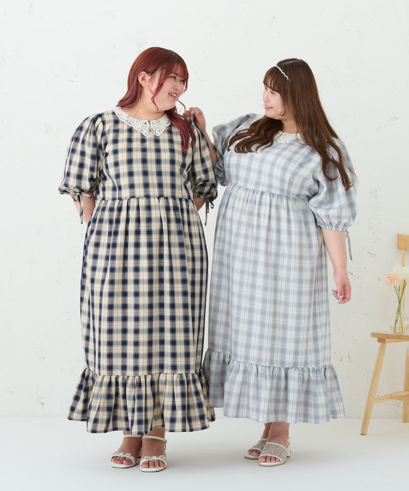 LACE COLLAR PLAID DRESS/レースカラーチェックワンピース