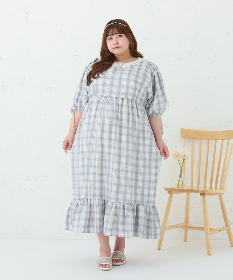 LACE COLLAR PLAID DRESS/レースカラーチェックワンピース