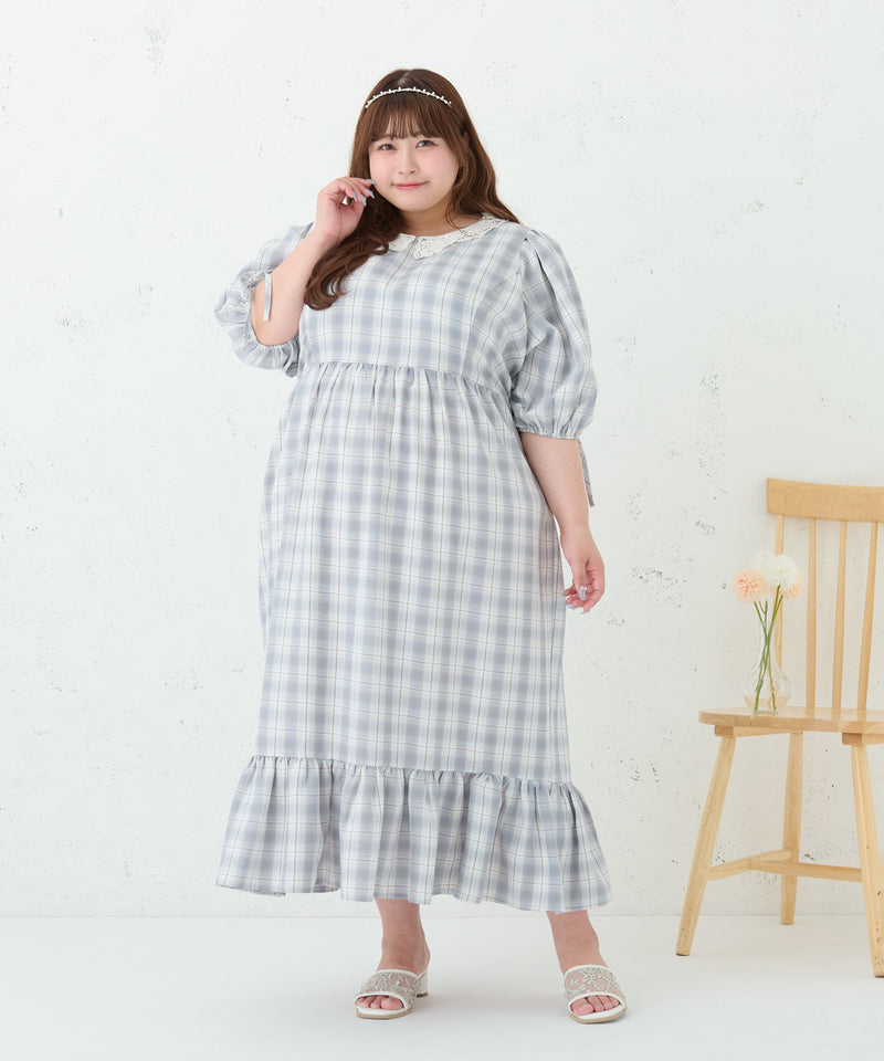 LACE COLLAR PLAID DRESS/レースカラーチェックワンピース