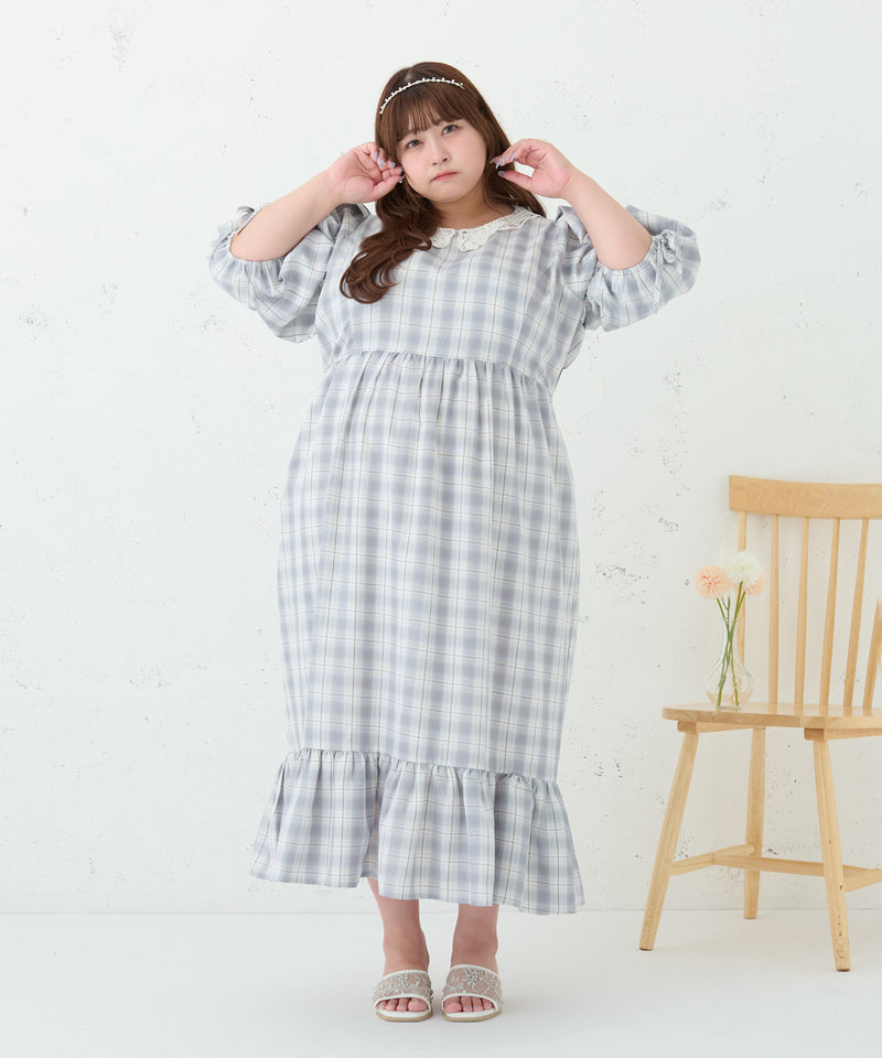 LACE COLLAR PLAID DRESS/レースカラーチェックワンピース