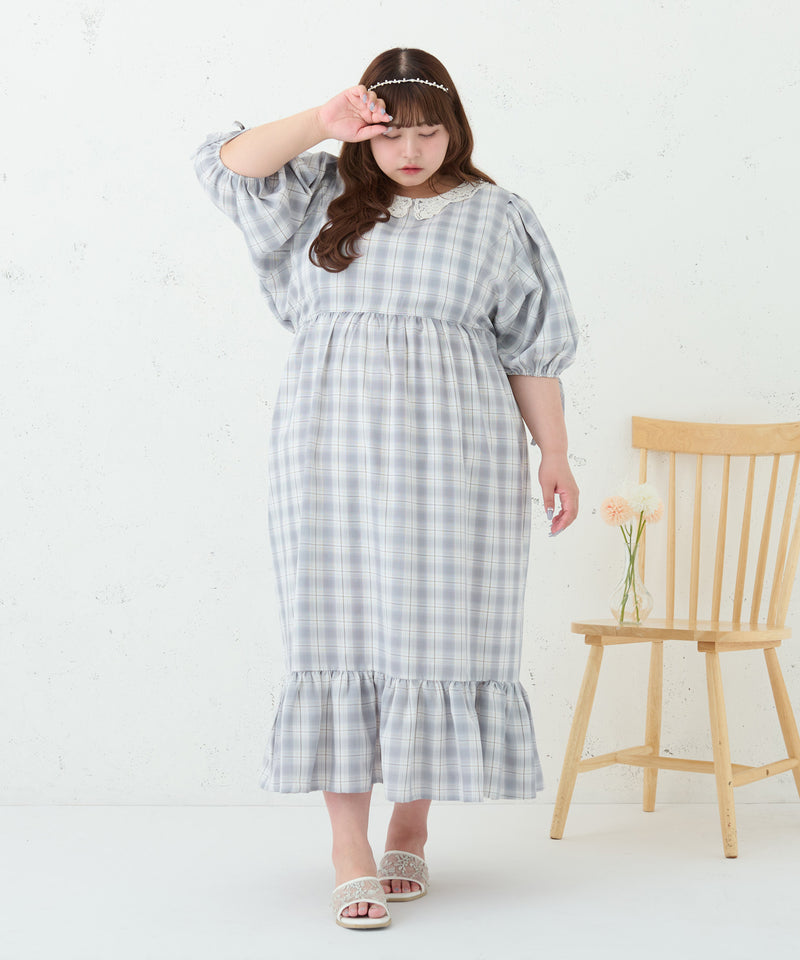 LACE COLLAR PLAID DRESS/レースカラーチェックワンピース