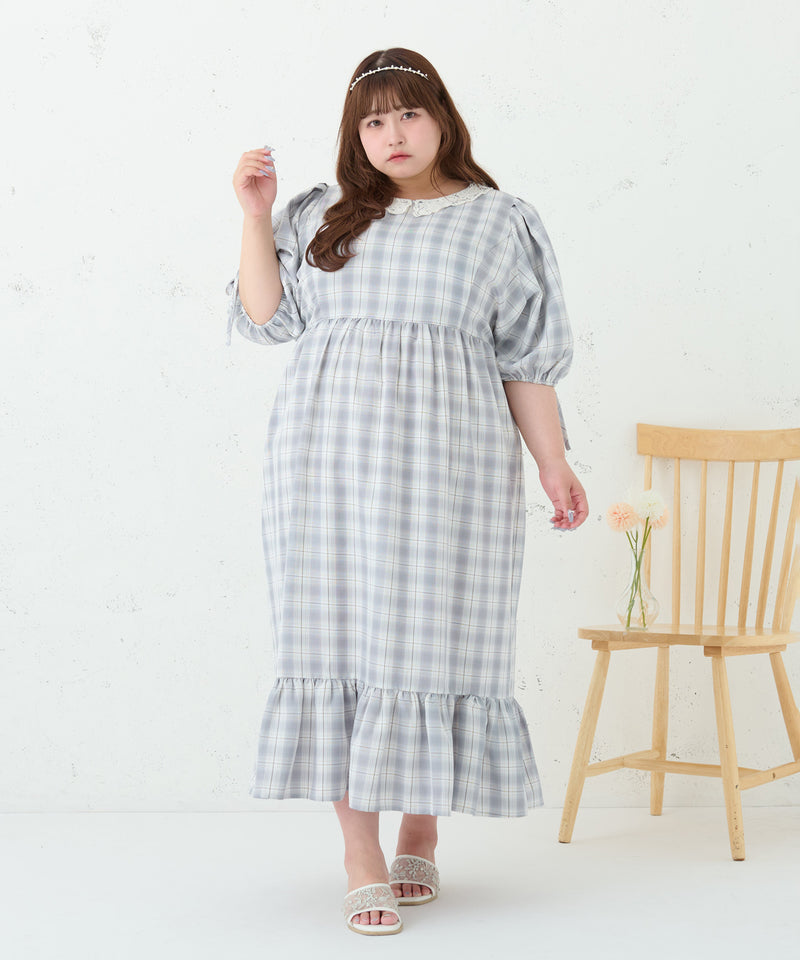 LACE COLLAR PLAID DRESS/レースカラーチェックワンピース