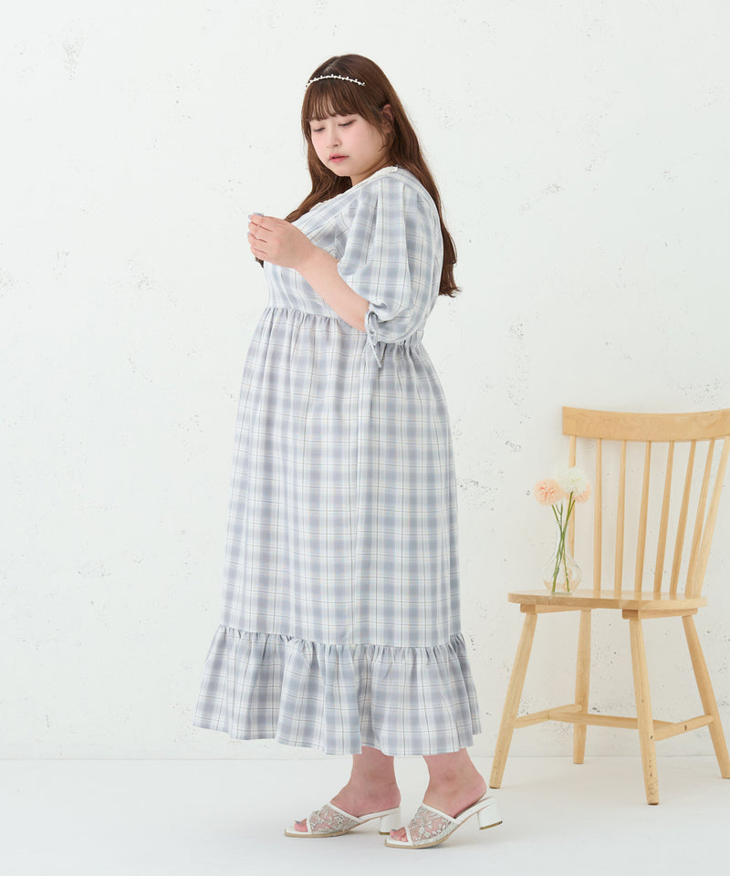 LACE COLLAR PLAID DRESS/レースカラーチェックワンピース