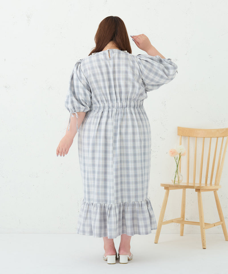 LACE COLLAR PLAID DRESS/レースカラーチェックワンピース