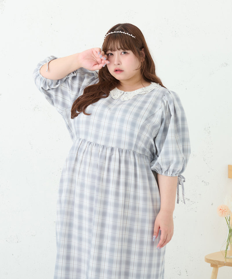 LACE COLLAR PLAID DRESS/レースカラーチェックワンピース