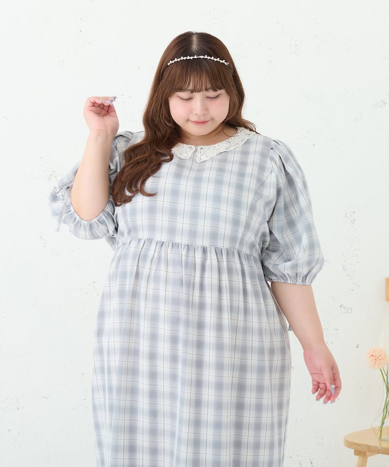 LACE COLLAR PLAID DRESS/レースカラーチェックワンピース