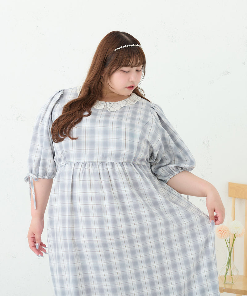 LACE COLLAR PLAID DRESS/レースカラーチェックワンピース