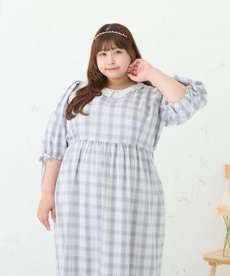 LACE COLLAR PLAID DRESS/レースカラーチェックワンピース