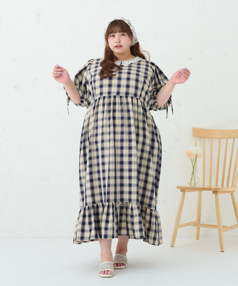 LACE COLLAR PLAID DRESS/レースカラーチェックワンピース