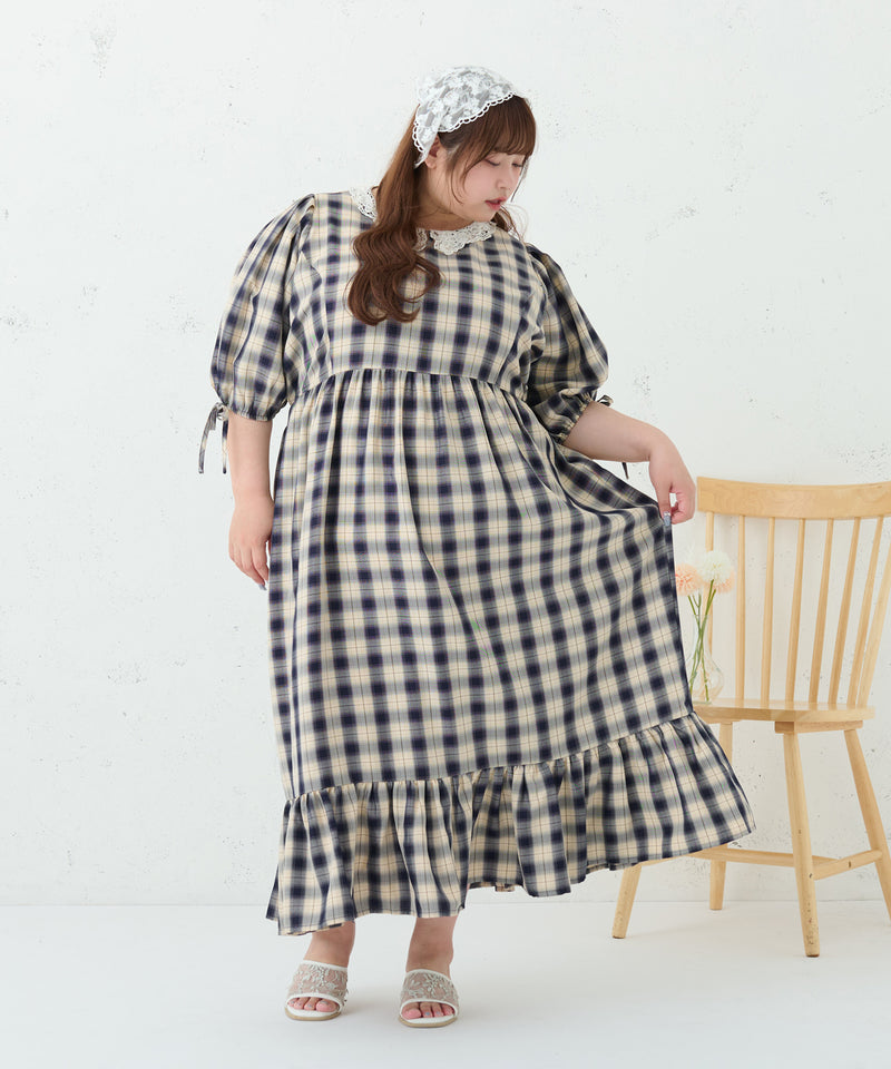 LACE COLLAR PLAID DRESS/レースカラーチェックワンピース