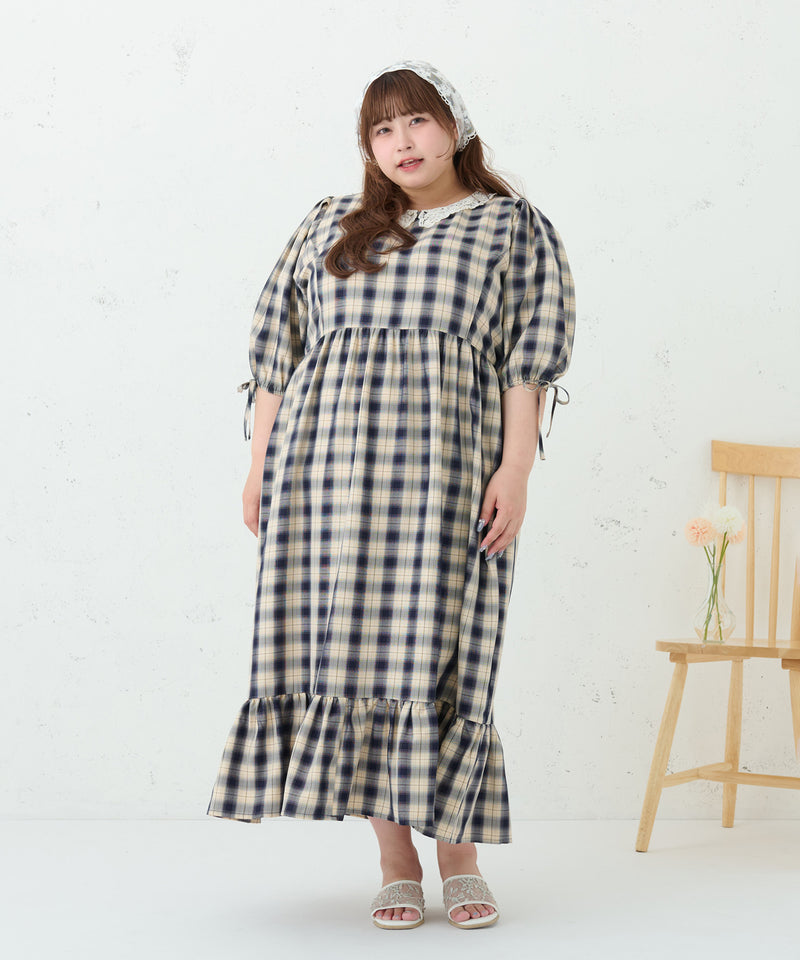 LACE COLLAR PLAID DRESS/レースカラーチェックワンピース