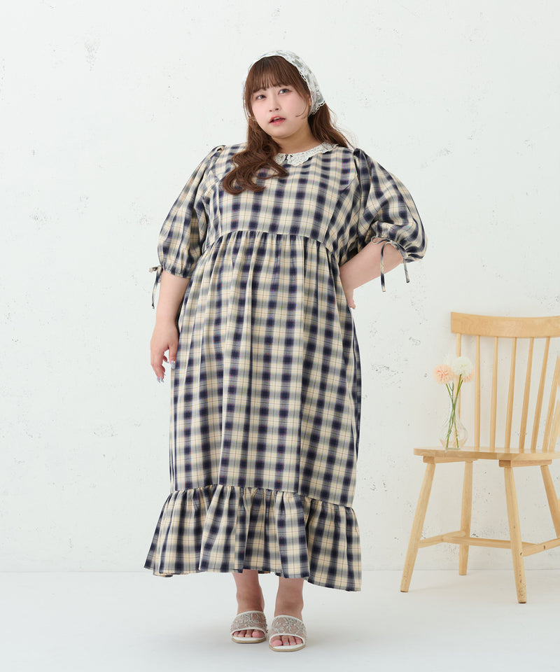 LACE COLLAR PLAID DRESS/レースカラーチェックワンピース