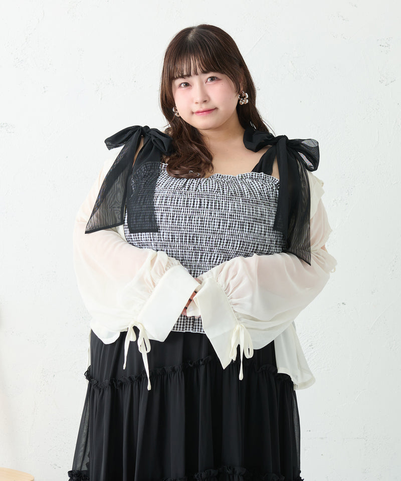 RIBBON SLEEVE SHEER OVER SHIRT/リボンスリーブシアーオーバーシャツ