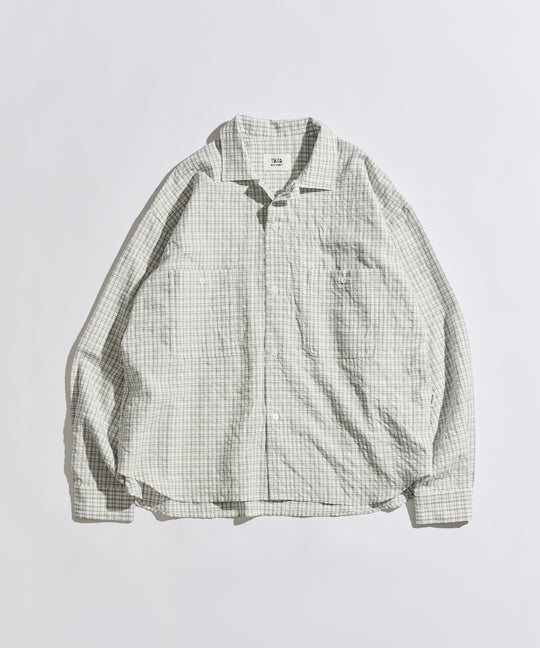 【WETTEMPT｜ウィテンプト】OPEN COLLAR SEERSUCKER CHECK L/S SHIRT / オープンカラーシアサッカーチェックL/Sシャツ