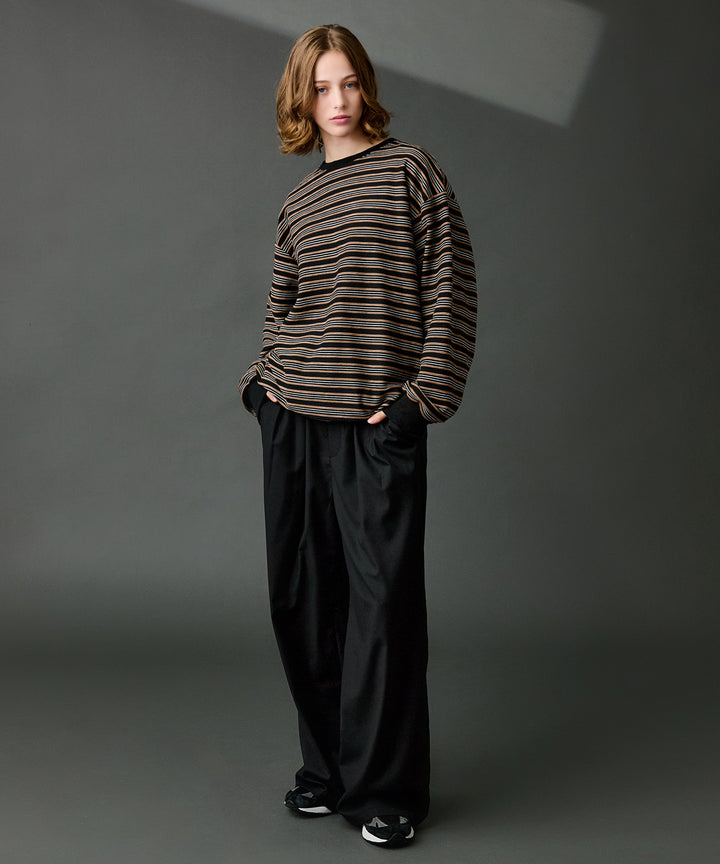 WETTEMPT｜ウィテンプト】CREW NECK DRAW CORD BORDER LONG TEE