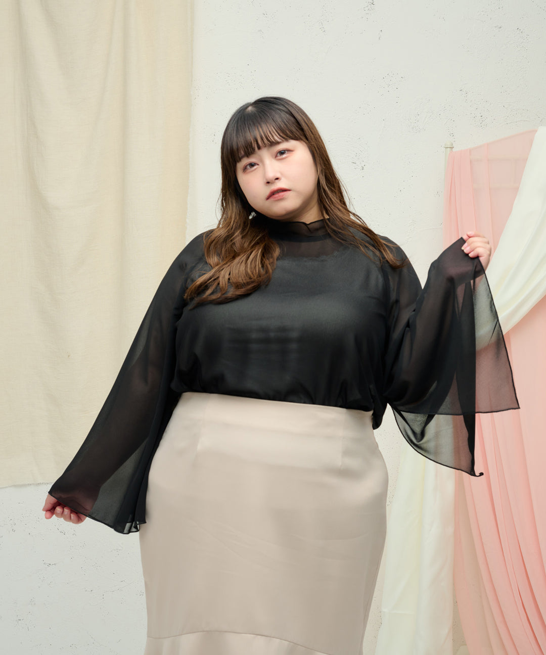 SLIT SLEEVE SHEER TOPS/スリットスリーブシアートップス | ぽっちゃりさん向けトレンドファッション通販・コーデ |  Louiosy公式通販 | ルオシー - favclo.