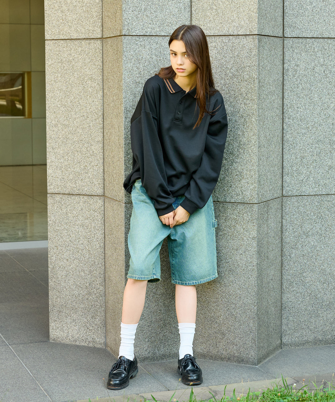WETTEMPT｜ウィテンプト】MOSS STITCH LONG POLO SHIRT / 鹿の子ロング