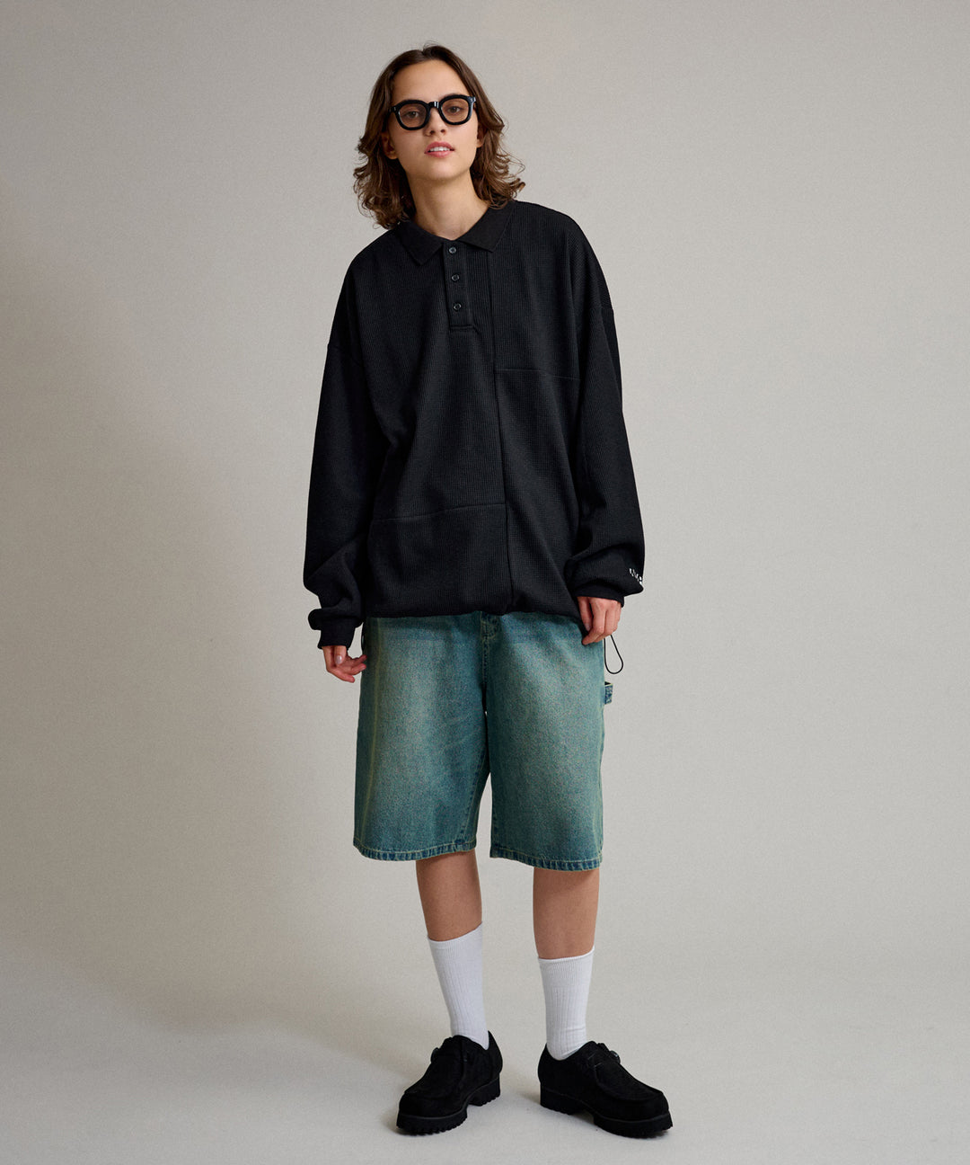 WETTEMPT｜ウィテンプト】WAFFLE LONG POLO SHIRT / ワッフル