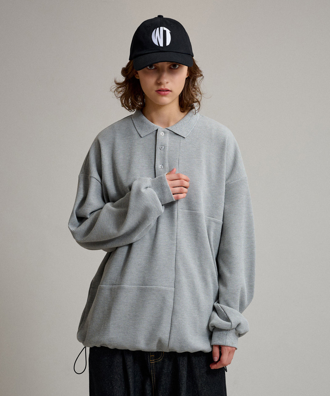WETTEMPT｜ウィテンプト】WAFFLE LONG POLO SHIRT / ワッフル