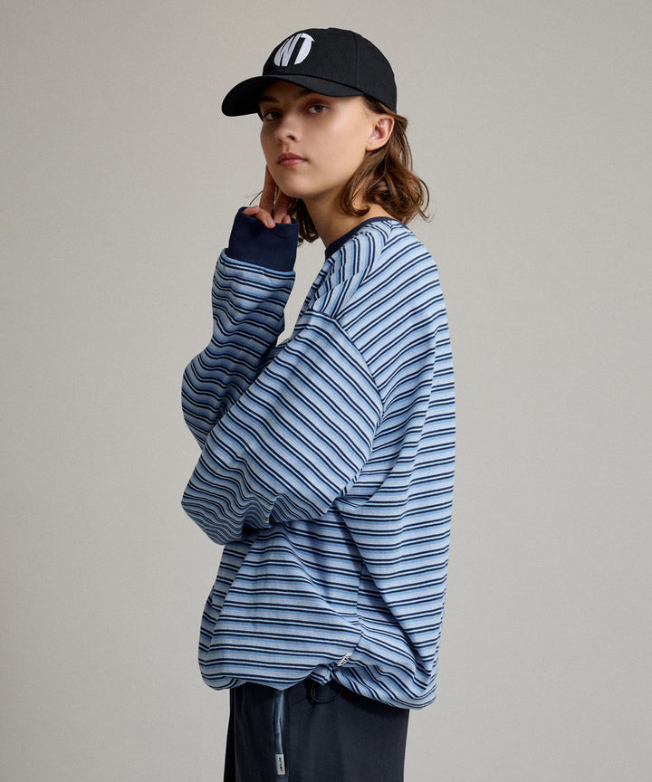 WETTEMPT｜ウィテンプト】DRAW CORD MULTI BORDER LONG TEE