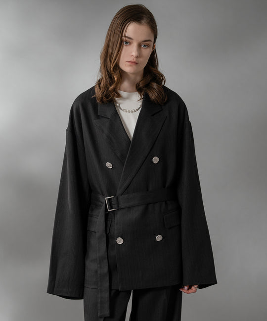 【selleglant｜セレグランテ】DOUBLE STRIPE BELTED JACKETKET/ダブルストライプベルテッドジャケット