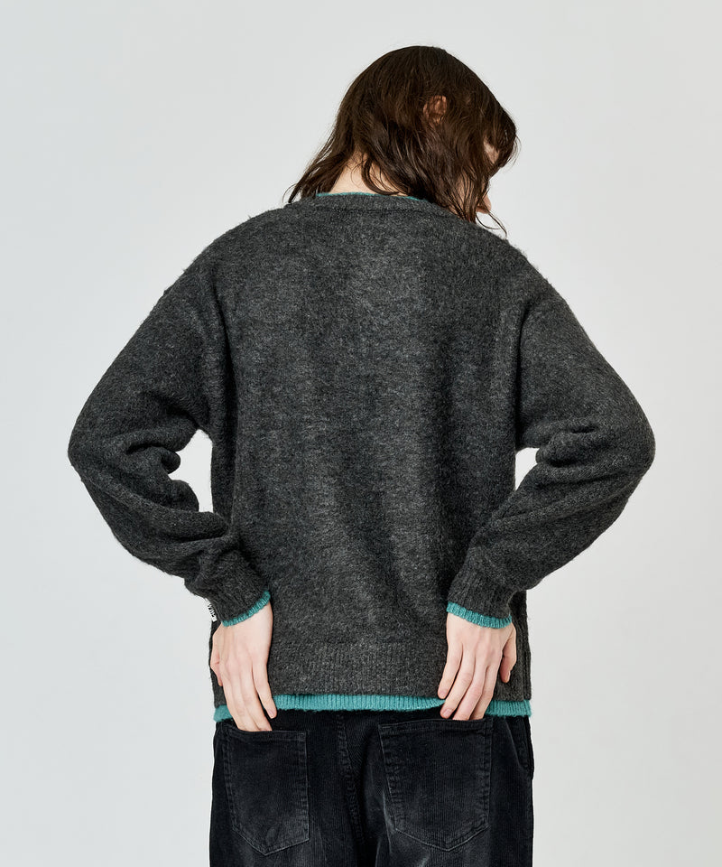 WETTEMPT｜ウィテンプト】CREW NECK BRUSHED LAYERED CARDIGAN