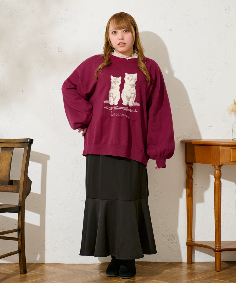 CAT DOG JACQUARD OVER KNIT / キャットドッグ ジャガードオーバーニット