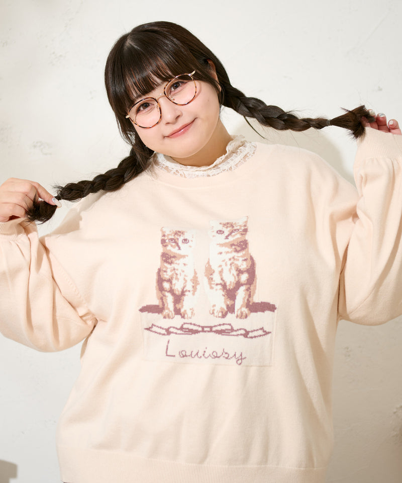 CAT DOG JACQUARD OVER KNIT / キャットドッグ ジャガードオーバーニット